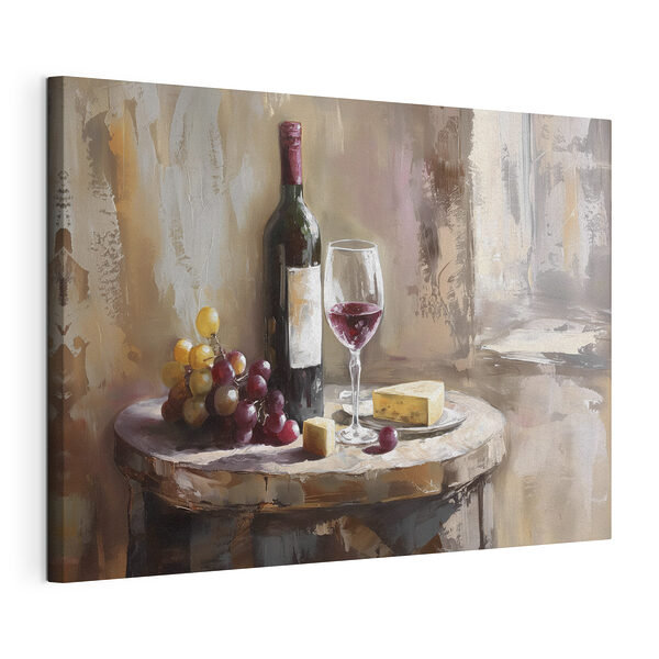 Cuadros Vino, queso y uvas en la mesa