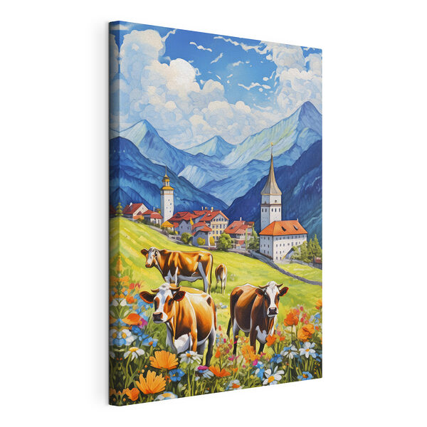 Vaca de pie en un campo de flores Cuadros Vaca de pie en un campo de flores