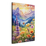 Cuadros Flores de vivos colores bajo majestuosas montañas