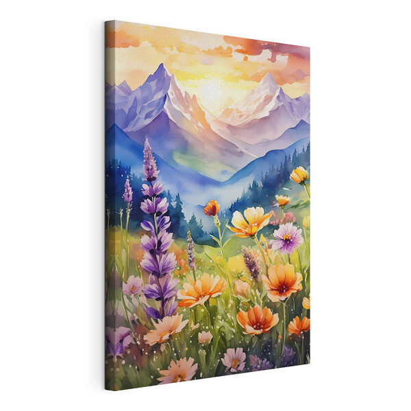 Cuadros Flores de vivos colores bajo majestuosas montañas