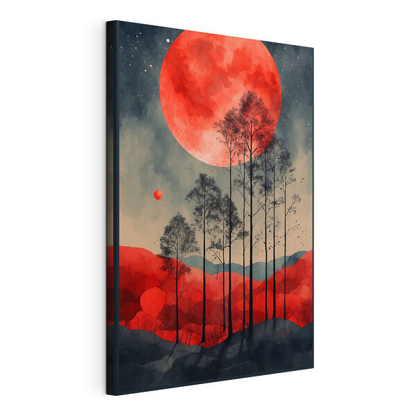 Cuadros Cuadro de árboles y una luna roja