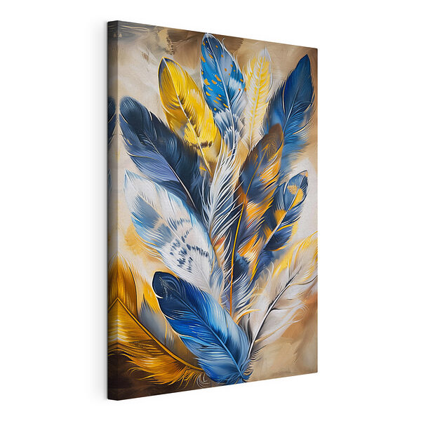 Cuadros Plumas de vivos colores en azul y amarillo
