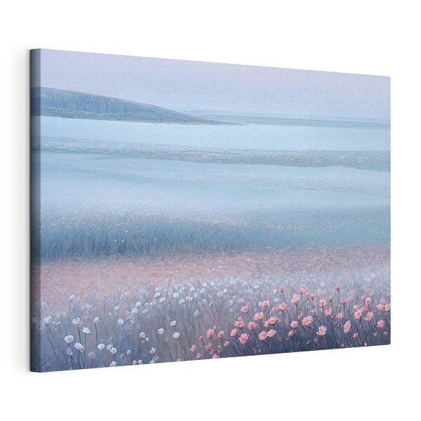 Cuadros Flores en tonos pastel junto a aguas tranquilas