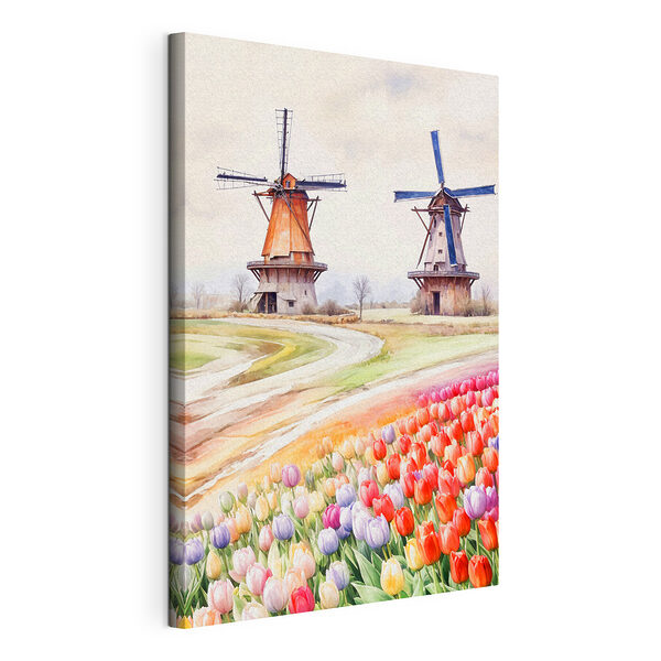 Molinos de viento en un campo de tulipanes Cuadros Molinos de viento en un campo de tulipanes