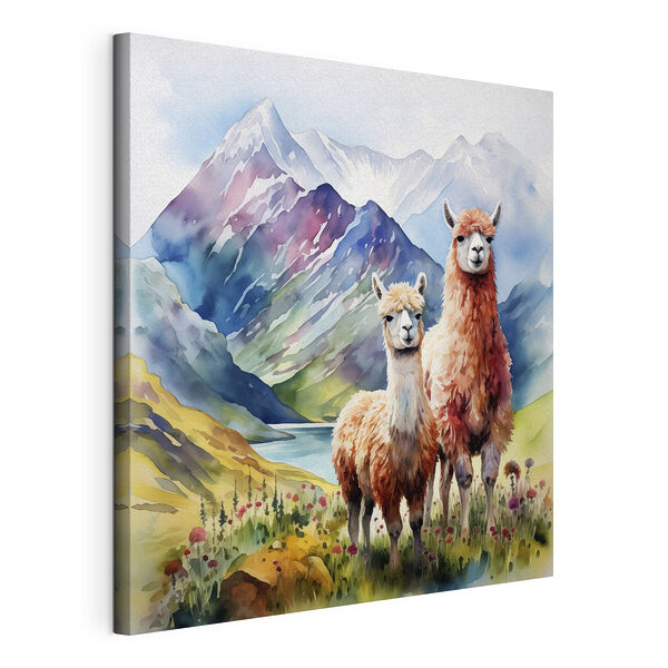 Cuadros Alpacas posando en un paisaje montañoso