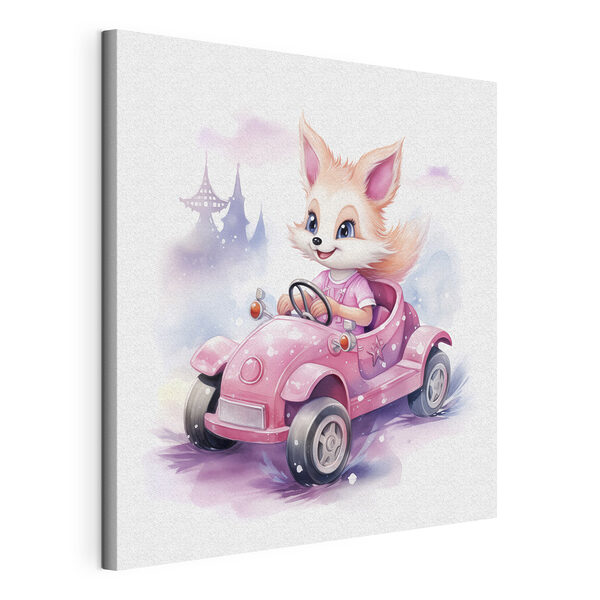 Fox conduce un cochecito de juguete rosa Cuadros Fox conduce un cochecito de juguete rosa