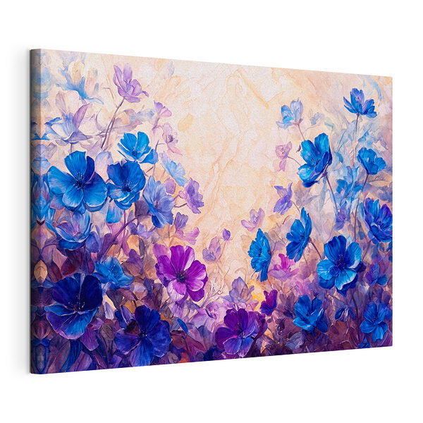 Cuadros Flores azules y moradas en acuarela