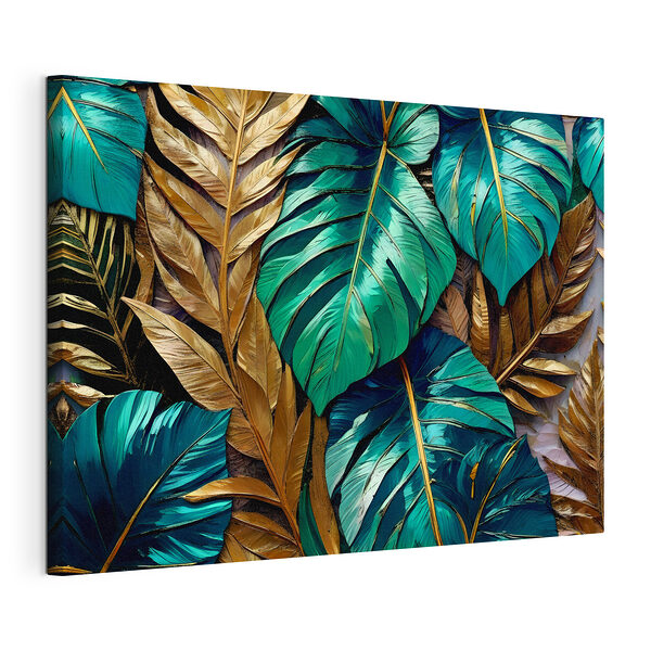 Cuadros Diseño de hojas tropicales con contraste