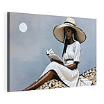 Cuadros Mujer con vestido blanco y sombrero leyendo un libro