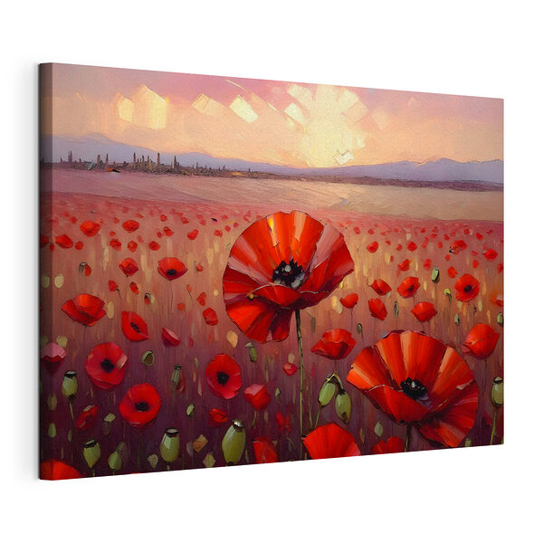 Cuadros Amapolas rojas en un campo en paz al atardecer