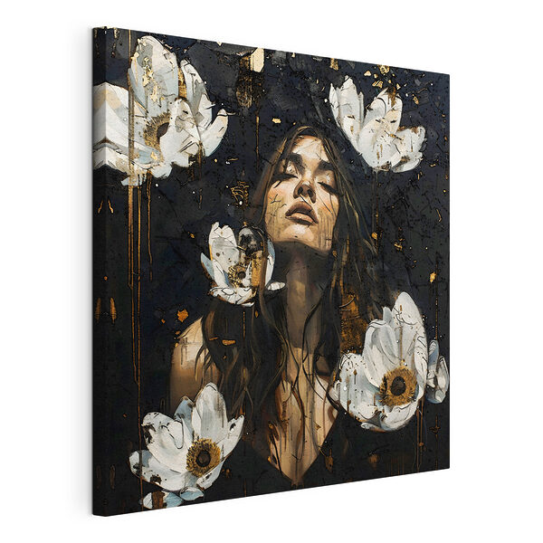 Cuadros Cuadro de una mujer con flores blancas