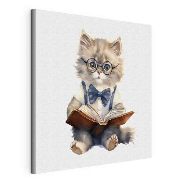 Gato con gafas y pajarita leyendo un libro Cuadros Gato con gafas y pajarita leyendo un libro