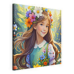 Cuadros Niña con una corona de flores de colores
