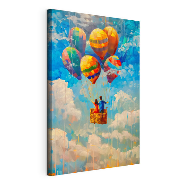 Cuadros Cuadro en el que aparece una pareja en una cesta de globos aerostáticos