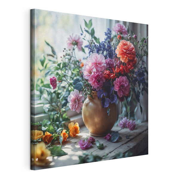 Cuadros Jarrón con flores en el alféizar de una ventana