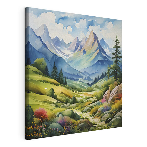 Cuadros Cuadro de un paisaje con montañas y árboles