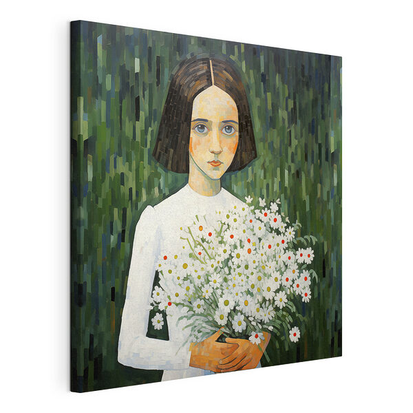 Cuadros Cuadro de una niña con flores en la mano