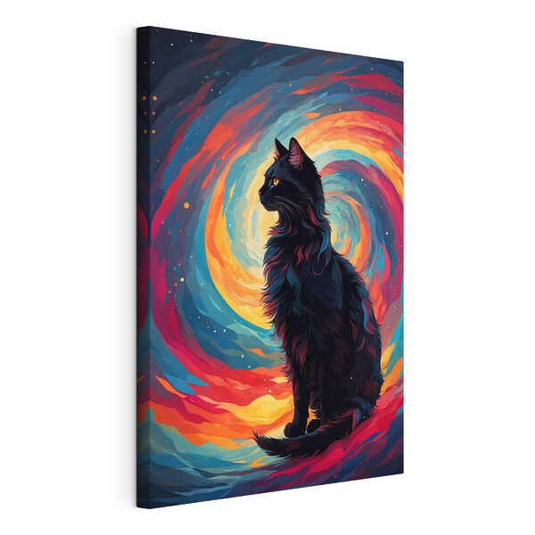 Gato sentado frente a un remolino de colores Cuadros Gato sentado frente a un remolino de colores