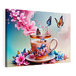 Cuadros Taza de té con flores y mariposas