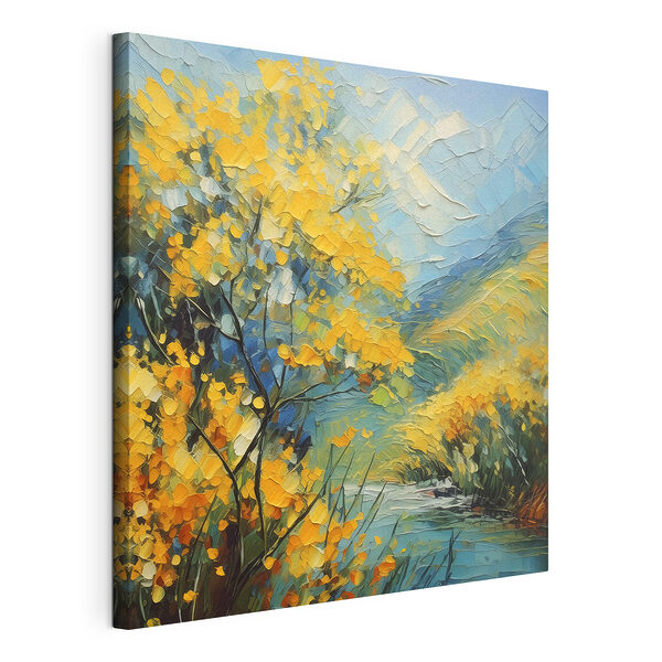 Cuadros Cuadro de un río con flores amarillas