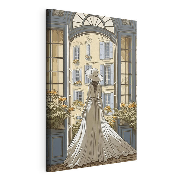 Mujer con vestido y sombrero mirando por la ventana Cuadros Mujer con vestido y sombrero mirando por la ventana