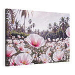 Cuadros Campo de flores blancas con palmeras al fondo