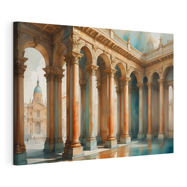 Cuadros Edificio con columnas y un estanque