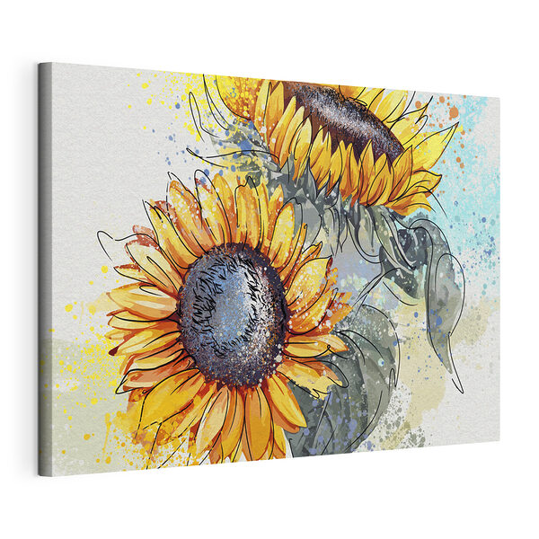 Cuadro de girasoles con salpicaduras de pintura Cuadros Cuadro de girasoles con salpicaduras de pintura
