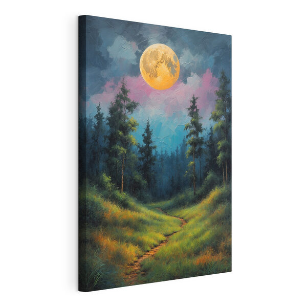 Cuadro que representa un sendero que atraviesa un bosque con árboles y la luna llena Cuadros Cuadro que representa un sendero que atraviesa un bosque con árboles y la luna llena