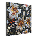 Cuadros Elegante bordado floral sobre tela oscura