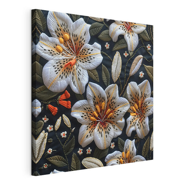 Elegante bordado floral sobre tela oscura Cuadros Elegante bordado floral sobre tela oscura