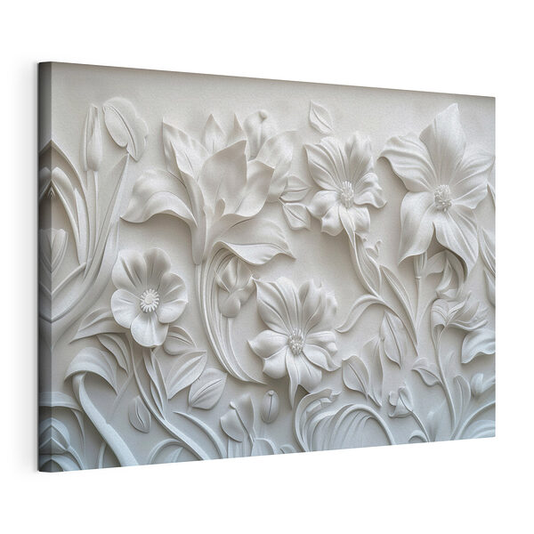 Cuadros Pared blanca con flores y hojas