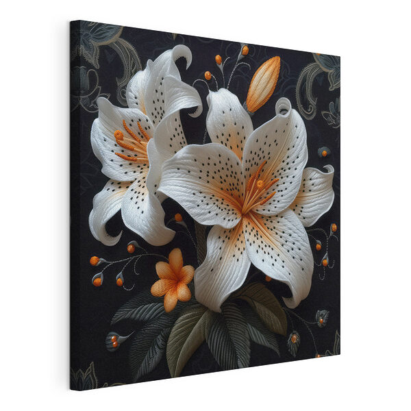 Cuadros Cuadros Flores blancas y naranjas sobre un fondo negro (SKU: s39655)