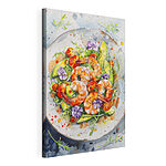 Cuadros Pintura en acuarela de un plato de gambas y aguacate