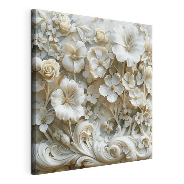 Cuadros Diseño floral blanco sobre una superficie de mármol
