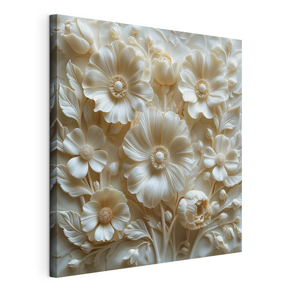 Cuadros Escultura de una flor blanca con hojas y flores