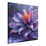 Cuadros Flor morada con lunares naranjas