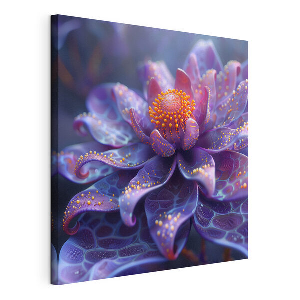 Cuadros Flor morada con lunares naranjas