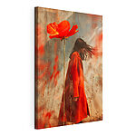 Cuadros Mujer con un abrigo rojo y una flor grande