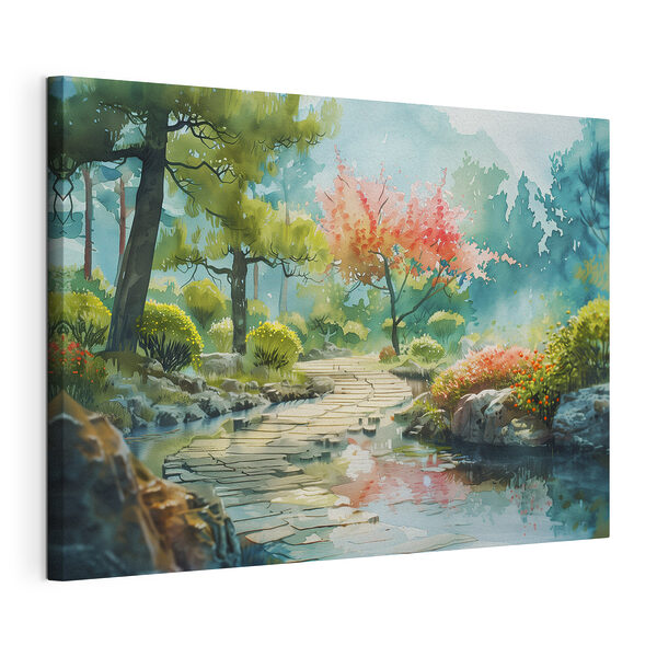 Pintura en acuarela de un río con árboles y arbustos Cuadros Pintura en acuarela de un río con árboles y arbustos