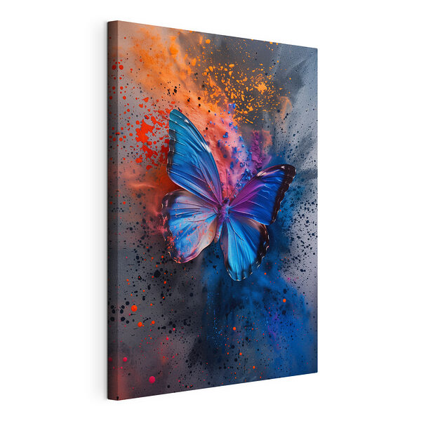 Mariposa con alas azules y salpicaduras de pintura de colores Cuadros Mariposa con alas azules y salpicaduras de pintura de colores