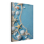 Cuadros Conjunto de conchas y estrellas de mar sobre una superficie azul