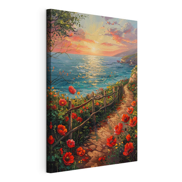 Cuadro de un sendero junto al agua con flores Cuadros Cuadro de un sendero junto al agua con flores