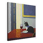 Cuadros Un gato sentado a la mesa con un plato y otro plato