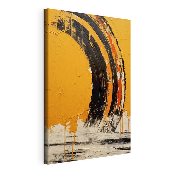 Cuadros Pintura negra y naranja sobre una superficie amarilla