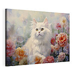 Cuadros Gato blanco rodeado de flores y burbujas