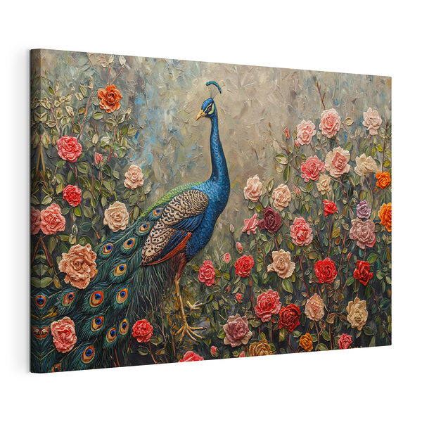 Cuadro de un pavo real rodeado de flores Cuadros Cuadro de un pavo real rodeado de flores