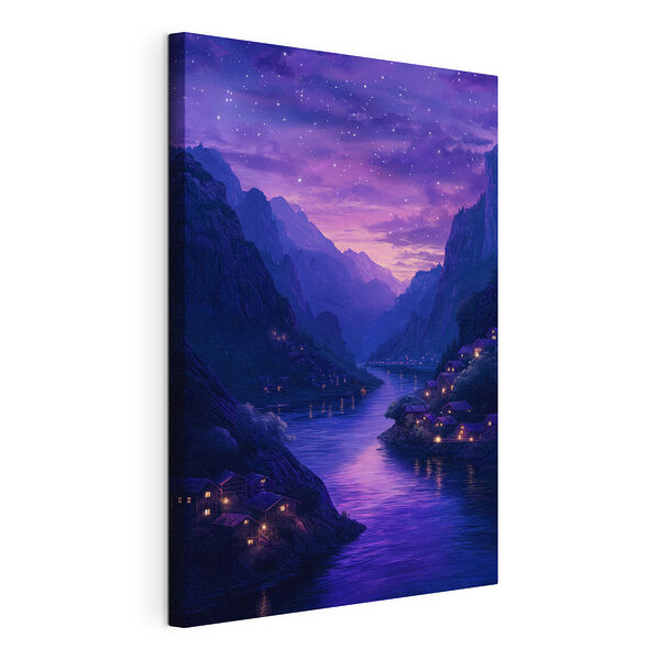 Cuadros Río con casas iluminadas por la noche
