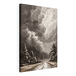 Cuadros Imagen en blanco y negro de un bosque y unas nubes