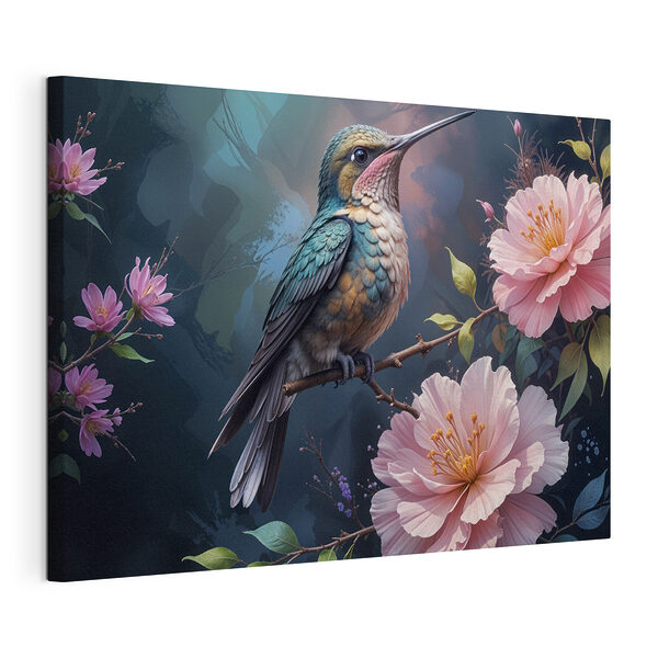 Pájaro posado en una rama con flores Cuadros Pájaro posado en una rama con flores